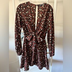 Privy Brown Patterned Long Sleeve Dress